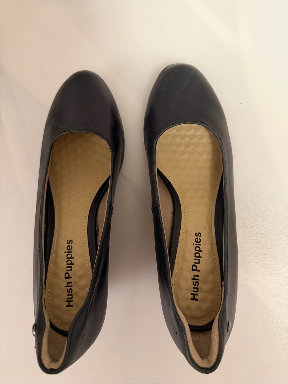 Hush Puppies Black Leather Comfort Wedge Pumps Women’s Shoes